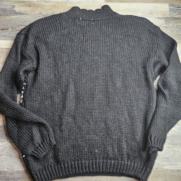 Maggie Lawrence Sport Vintage Sweater Granny Squares Crochet Black Floral - Picture 7 of 13